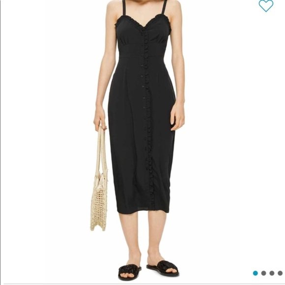 TopShop Dresses & Skirts - TopShop Black Ruffle Button Front Midi Dress